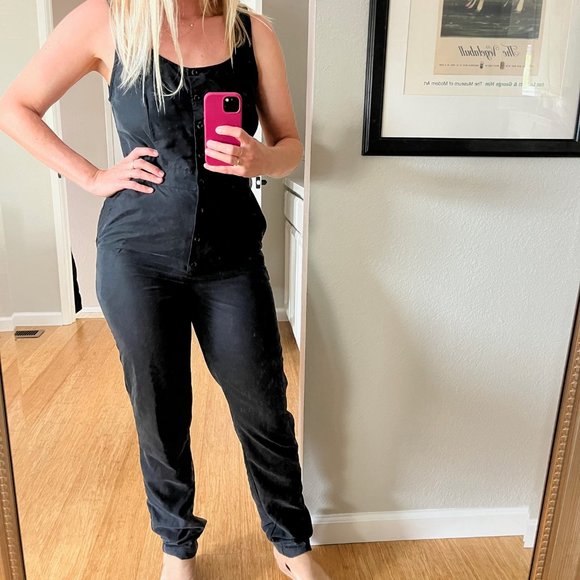 American Apparel black button-up jumpsuit - Picture 1 of 6